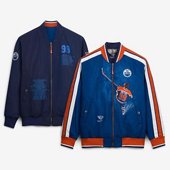 Men's FE Wayne Gretzky Royal/Navy Edmonton Oilers Reversible Full-Zip Bomber Jacket