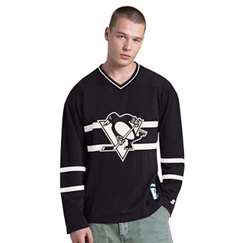 Men's Starter Black Pittsburgh Penguins Line Up Long Sleeve V-Neck T-Shirt