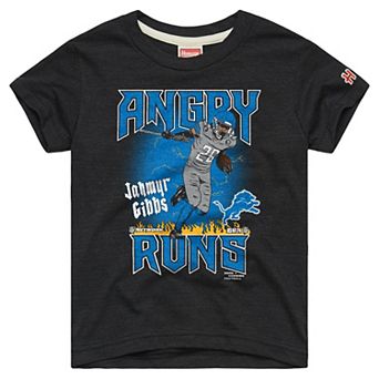 Youth Homage Jahmyr Gibbs Charcoal Detroit Lions Angry Runs Tri-Blend T-Shirt