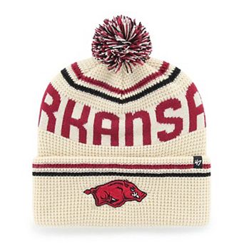 Unisex '47 Cream Arkansas Razorbacks Quattrle Waffle Cuffed Knit Hat with Pom