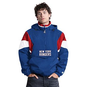 Men's Starter Blue New York Rangers The Throwback Half-Zip Hooded Jacket