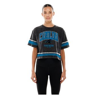 Women's New Era Black Carolina Panthers Lifestyle Mineral Wash Boxy Cropped T-Shirt