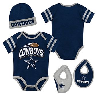 Newborn Outerstuff Navy Dallas Cowboys Pint Prodigy Creeper, Bib and Hat Set