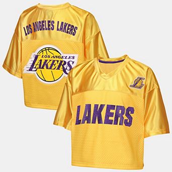 Girls Youth Outerstuff Gold Los Angeles Lakers Points in Paint Crop V-Neck T-Shirt