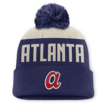 Men's Nike Natural/Navy Atlanta Braves Cooperstown Collection Peak Standard Cuffed Knit Hat with Pom