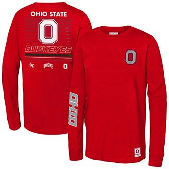 Youth Mitchell & Ness Scarlet Ohio State Buckeyes Triple Play Long Sleeve T-Shirt
