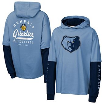 Youth Outerstuff Blue Memphis Grizzlies Double Nickel Oversized Faux 2fer Pullover Hoodie