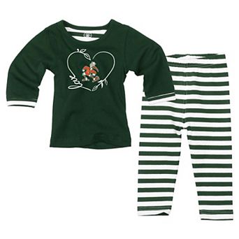 Girls Toddler Wes & Willy Green Miami Hurricanes 2 pc Long Sleeve Top and Pants Set