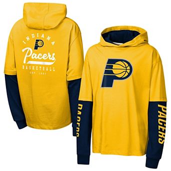 Youth Outerstuff Yellow Indiana Pacers Double Nickel Oversized Faux 2fer Pullover Hoodie