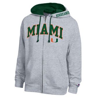 Men's Champion Heather Gray Miami Hurricanes Arch Logo Full-Zip Fleece Hoodie