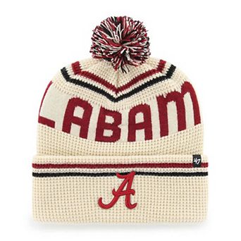 Unisex '47 Cream Alabama Crimson Tide Quattrle Waffle Cuffed Knit Hat with Pom