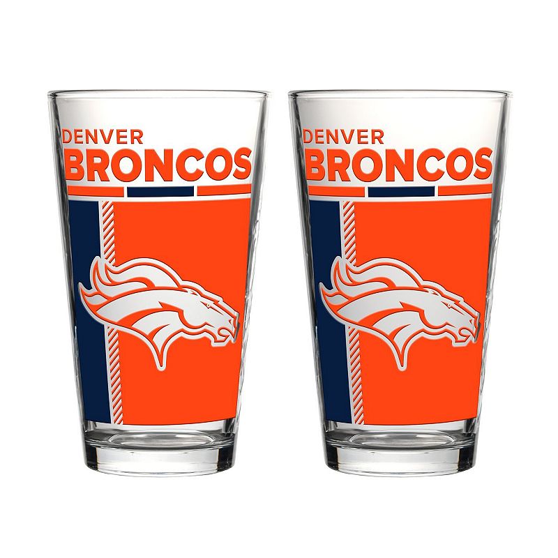 Logo Brands Denver Broncos Two-Piece 16oz. Pint Glass Set, Team