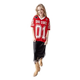 Women's Gameday Social Scarlet Ohio State Buckeyes Knit Football Jersey Sweater