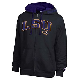 Men's Champion Black LSU Tigers Arch Logo Full-Zip Fleece Hoodie