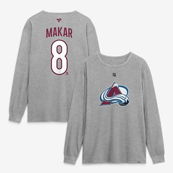 Men's Fanatics Cale Makar Gray Colorado Avalanche Authentic Stack Name & Number Long Sleeve T-Shirt