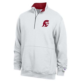 Men's Champion White USC Trojans Fleece Quarter-Zip Pullover