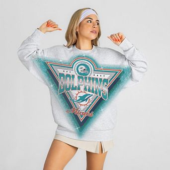 Women's Gameday Couture Ash Miami Dolphins Chasing Victory Rhinestone Spray Oversized Fleece Sweatshirt