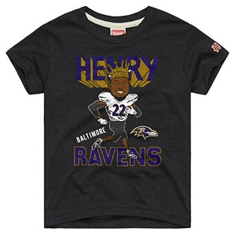 Youth Homage Derrick Henry Charcoal Baltimore Ravens Caricature T-Shirt