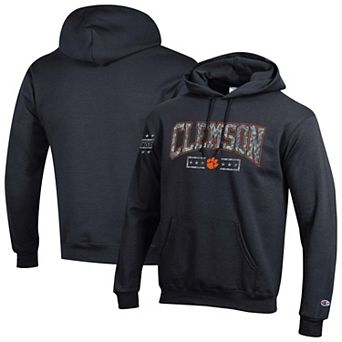 Men's Champion Black Clemson Tigers Operation Hat Trick Camo Script Powerblend Fleece Hoodie