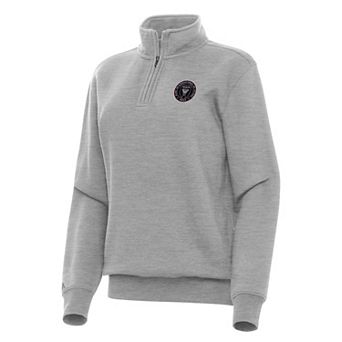 Women's Antigua Heather Gray Inter Miami CF Victory Quarter-Zip Pullover Top