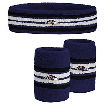 Youth PRO Compression Purple Baltimore Ravens Team Stripe Three-Pack Headband and Wristbands Set