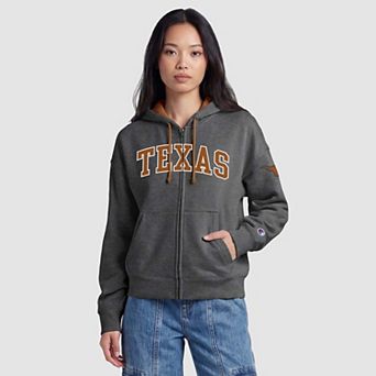 Women's Champion Heather Gray Texas Longhorns Arch Full-Zip Fleece Hoodie