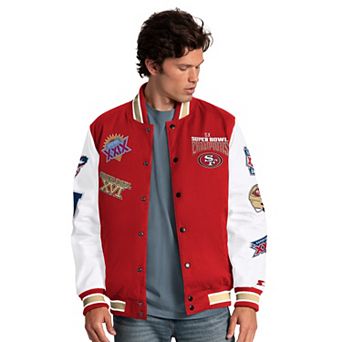 Men's Starter Scarlet San Francisco 49ers Playoffs Varsity Full-Snap Jacket