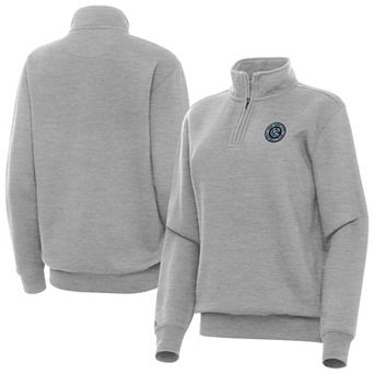 Women's Antigua Heather Gray New York City FC Victory Quarter-Zip Top