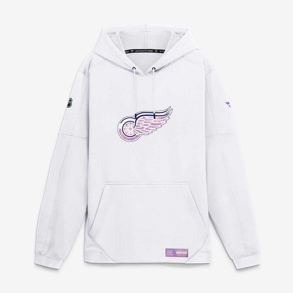 Men's Fanatics White Detroit Red Wings Authentic Pro Hockey Fights Cancer Rink Fleece Hoodie