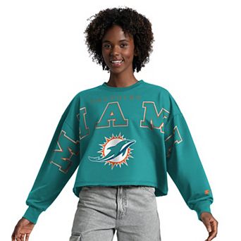 Women's Starter Aqua Miami Dolphins Bleachers Cropped Sweatshirt