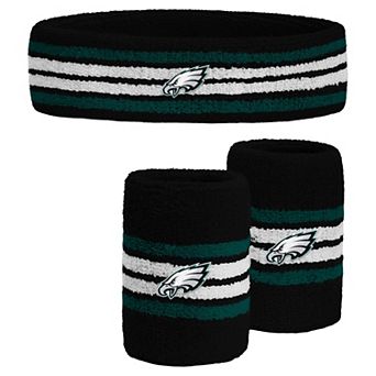 Youth PRO Compression Black Philadelphia Eagles Team Stripe Three-Pack Headband and Wristbands Set