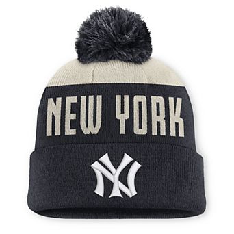 Men's Nike Natural/Navy New York Yankees Cooperstown Collection Peak Standard Cuffed Knit Hat with Pom