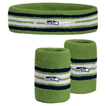 Youth PRO Compression Green Seattle Seahawks Team Stripe Three-Pack Headband and Wristbands Set