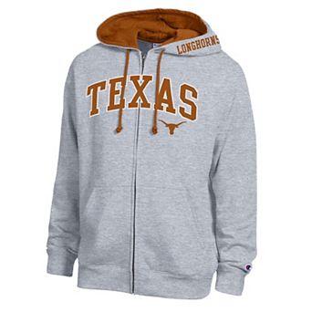 Men's Champion Heather Gray Texas Longhorns Arch Logo Full-Zip Fleece Hoodie