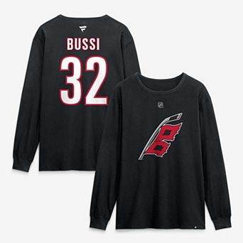 Men's Fanatics Brandon Bussi Black Carolina Hurricanes Authentic Stack Name & Number Long Sleeve T-Shirt