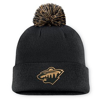 Men's Fanatics Black Minnesota Wild Military Appreciation Authentic Pro Cuffed Knit Hat with Pom