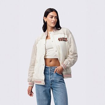 Women's Terez White San Francisco 49ers Double Yoke Full-Zip Bomber Jacket
