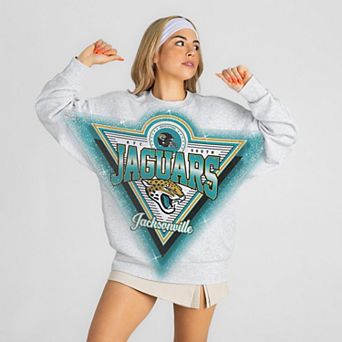 Women's Gameday Couture Ash Jacksonville Jaguars Chasing Victory Rhinestone Spray Oversized Fleece Sweatshirt