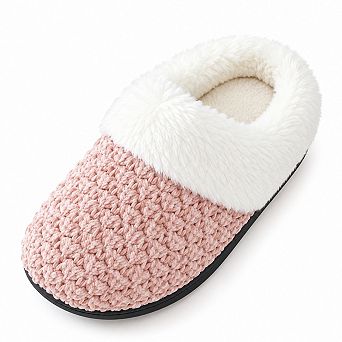 Women's Knit Memory Foam Clog Slippers Plush Faux Fur Collar Indoor/Outdoor House Shoes