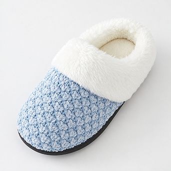 Women's Knit Memory Foam Clog Slippers Plush Faux Fur Collar Indoor/Outdoor House Shoes
