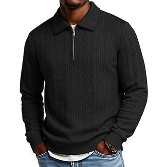 Men's Thick Long Sleeve Zip Collar Polo Sweatshirt Top