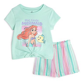 Disney's The Little Mermaid Princess Ariel 2 pc Short Sleeve Tee and Gauze Shorts Set