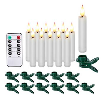 12 pc 5.2" LED Taper Candles Light Set with Clip-on Christmas Tree Design