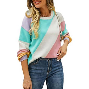 Womens Crew Neck Sweater Long Sleeve Relaxed Fit Casual Knit Pullover Top