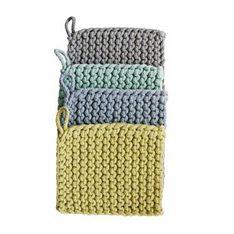 Hello Honey Square Cotton Crocheted Pot Holders (Set of 4 Colors)