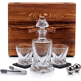 Premium Whiskey Decanter Set with 2 Crystal Whiskey Glasses & Stainless Steel Balls Chilling Stones