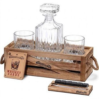 Whiskey Decanter Gift Set 10oz Crystal Whiskey Glasses & 6 Granite Whiskey Stones