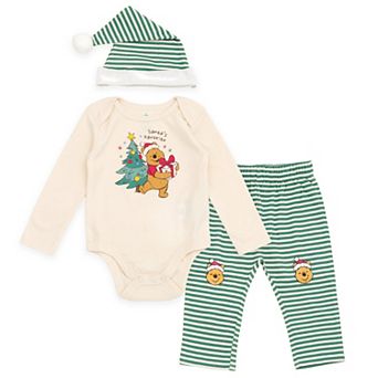 Disney's Winnie the Pooh Holiday Bodysuit Pants and Hat Set