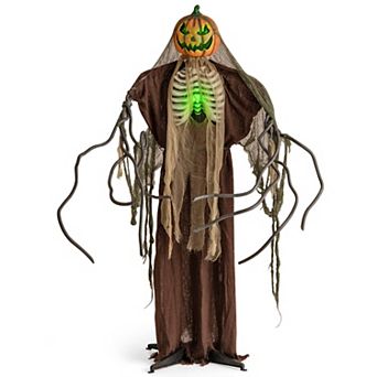 Costway 5.75ft Halloween Animatronics Decoration Talking Ghost Pumpkin w/ Glowing Ribs & Moving Head