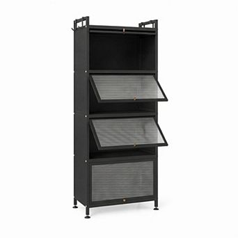 Costway 5 tier Kitchen Baker's Rack Storage Cabinet Mobile Microwave Stand Flip-up Doors